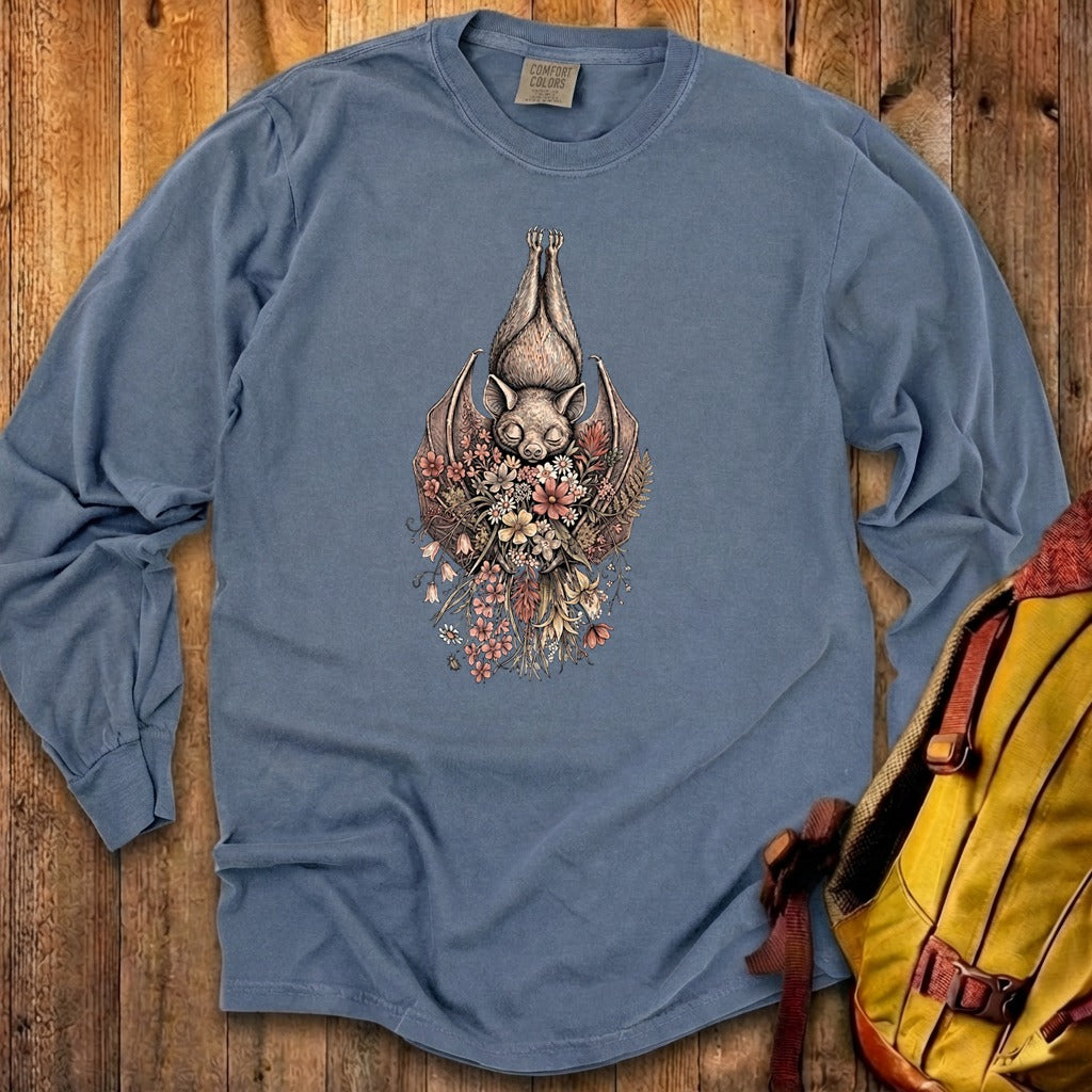 Hanging Bat Holding Flowers Premium Long Sleeve
