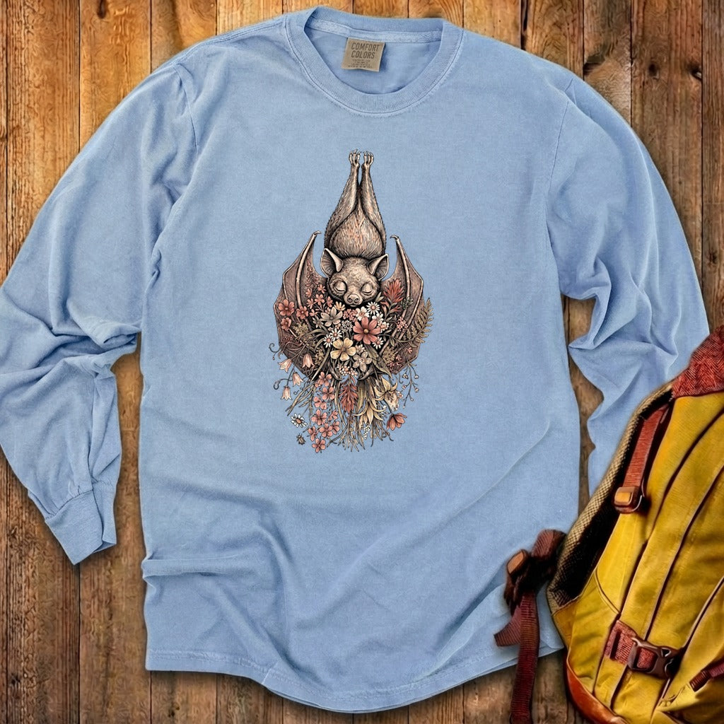 Hanging Bat Holding Flowers Premium Long Sleeve