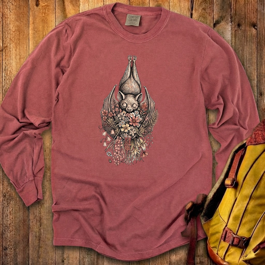 Hanging Bat Holding Flowers Premium Long Sleeve