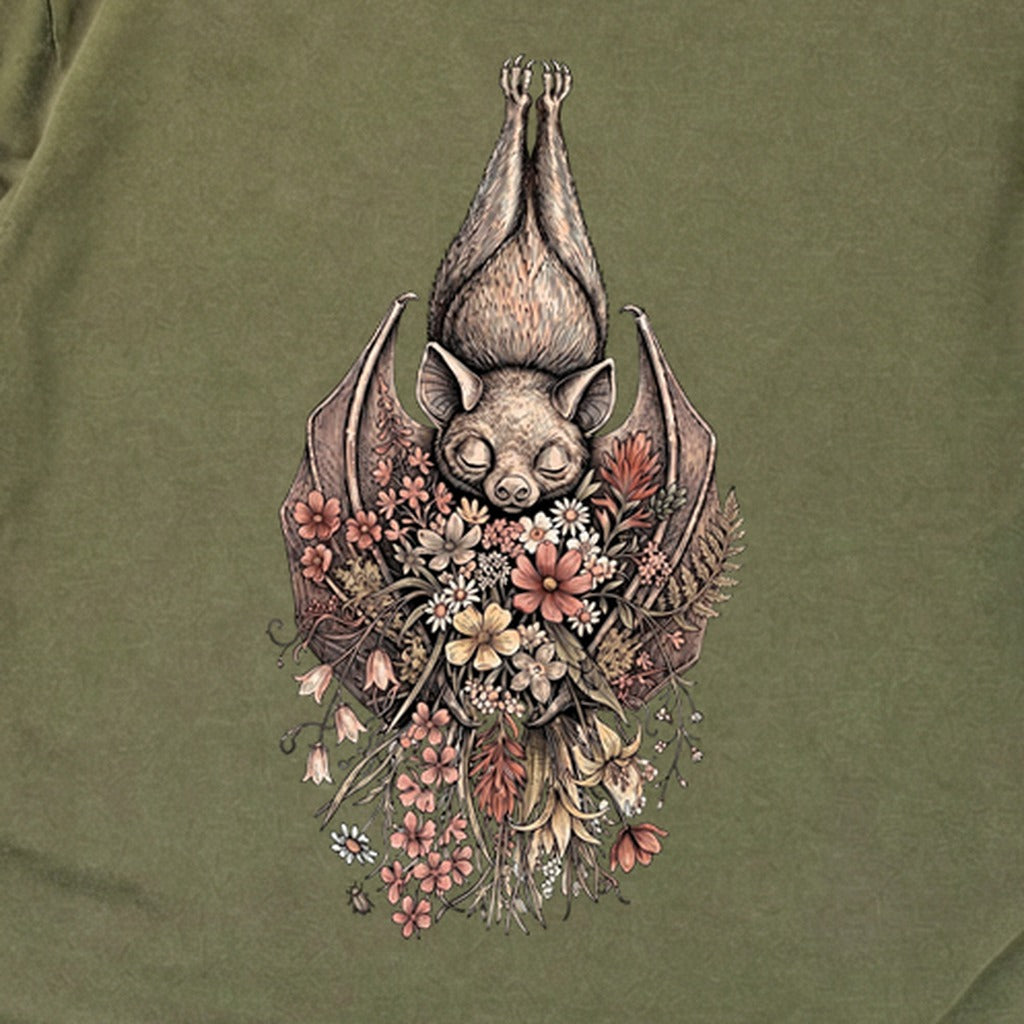 Hanging Bat Holding Flowers Premium Long Sleeve