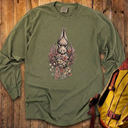Hanging Bat Holding Flowers Premium Long Sleeve