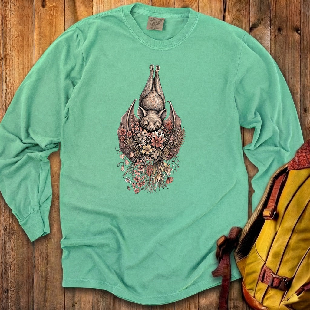 Hanging Bat Holding Flowers Premium Long Sleeve