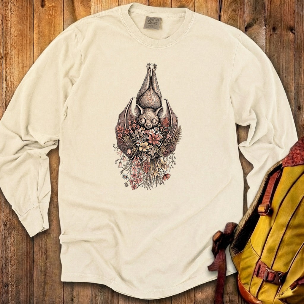 Hanging Bat Holding Flowers Premium Long Sleeve