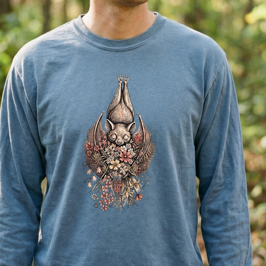 Hanging Bat Holding Flowers Premium Long Sleeve