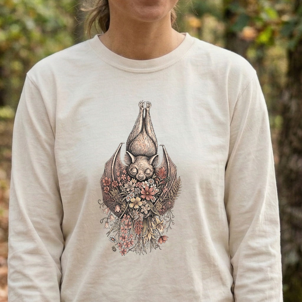 Hanging Bat Holding Flowers Premium Long Sleeve