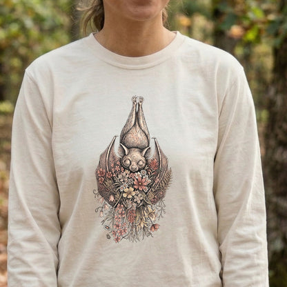 Hanging Bat Holding Flowers Premium Long Sleeve