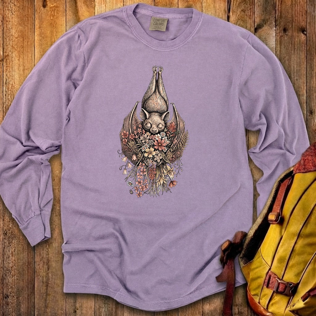 Hanging Bat Holding Flowers Premium Long Sleeve