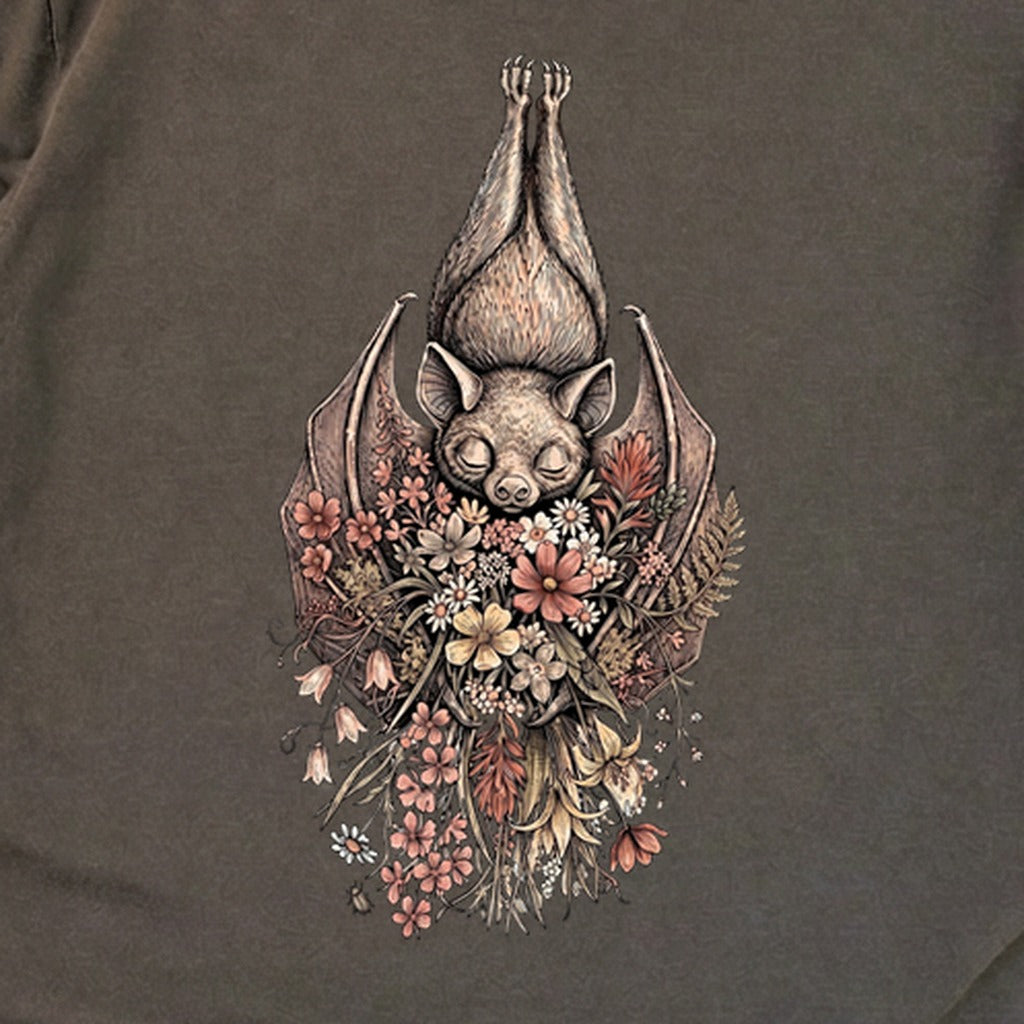 Hanging Bat Holding Flowers Premium Long Sleeve