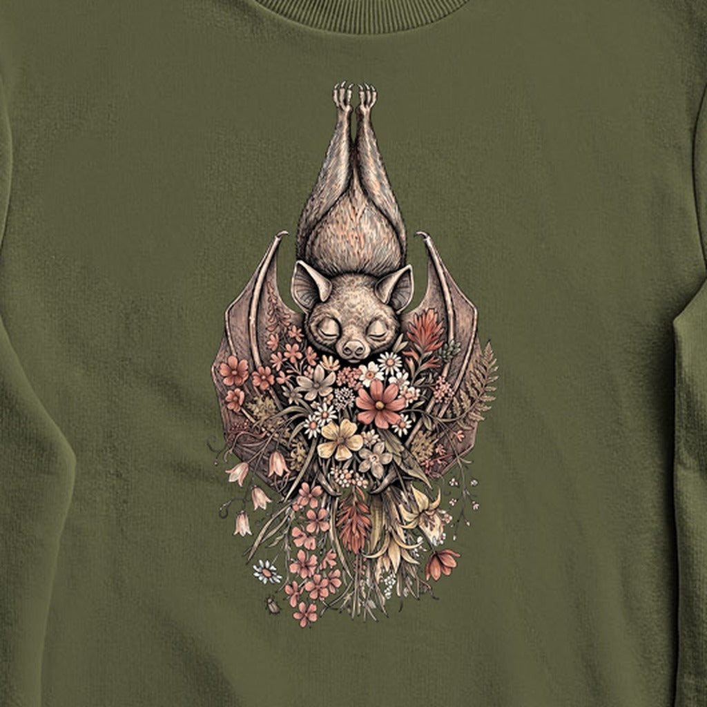 Hanging Bat Holding Flowers Crewneck Sweatshirt