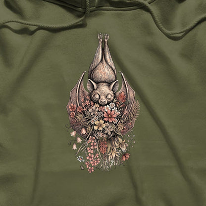 Hanging Bat Holding Flowers Hoodie