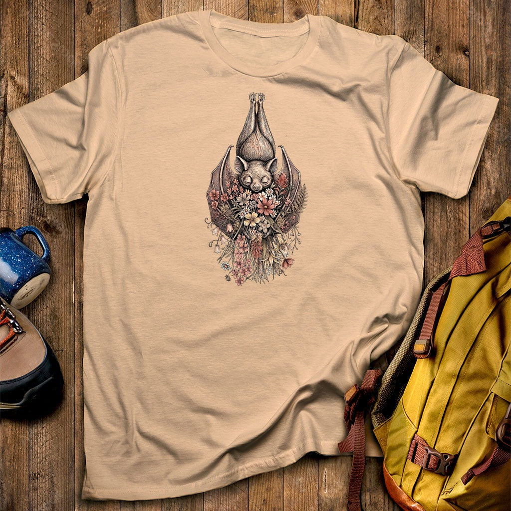 Hanging Bat Holding Flowers T-Shirt