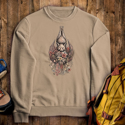 Hanging Bat Holding Flowers Crewneck Sweatshirt