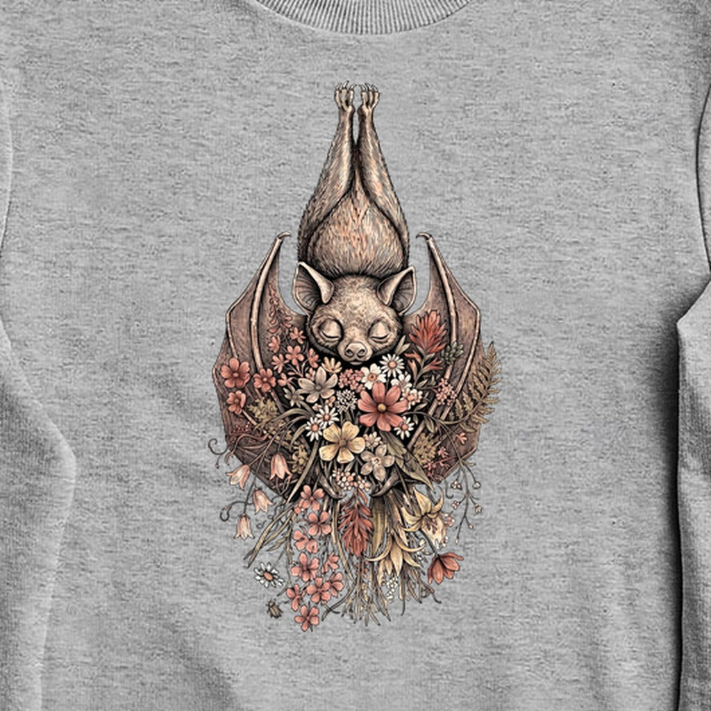 Hanging Bat Holding Flowers Crewneck Sweatshirt