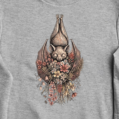 Hanging Bat Holding Flowers Crewneck Sweatshirt