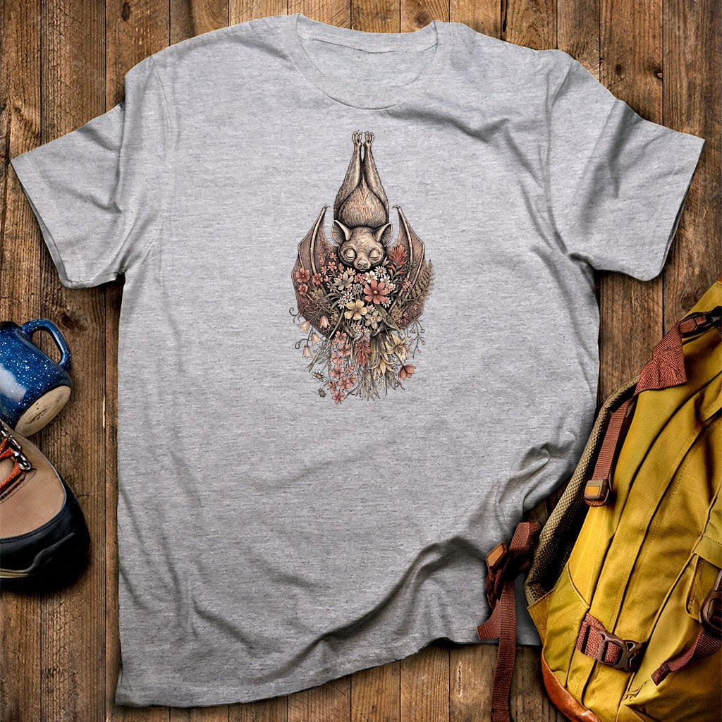Hanging Bat Holding Flowers T-Shirt