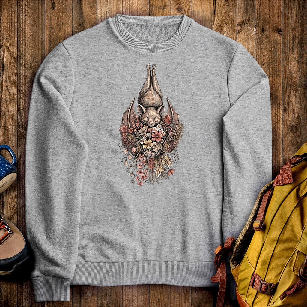 Hanging Bat Holding Flowers Crewneck Sweatshirt