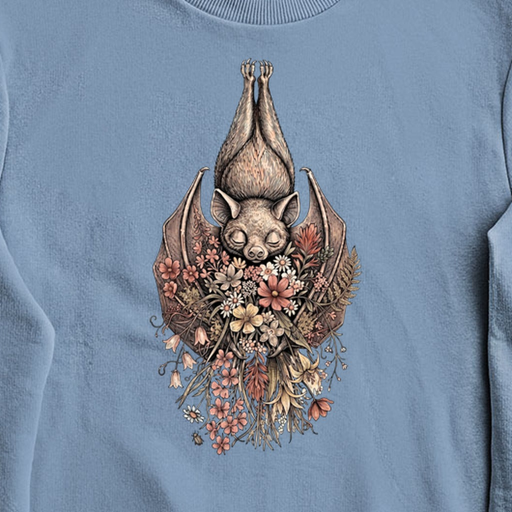 Hanging Bat Holding Flowers Crewneck Sweatshirt
