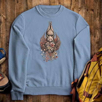 Hanging Bat Holding Flowers Crewneck Sweatshirt