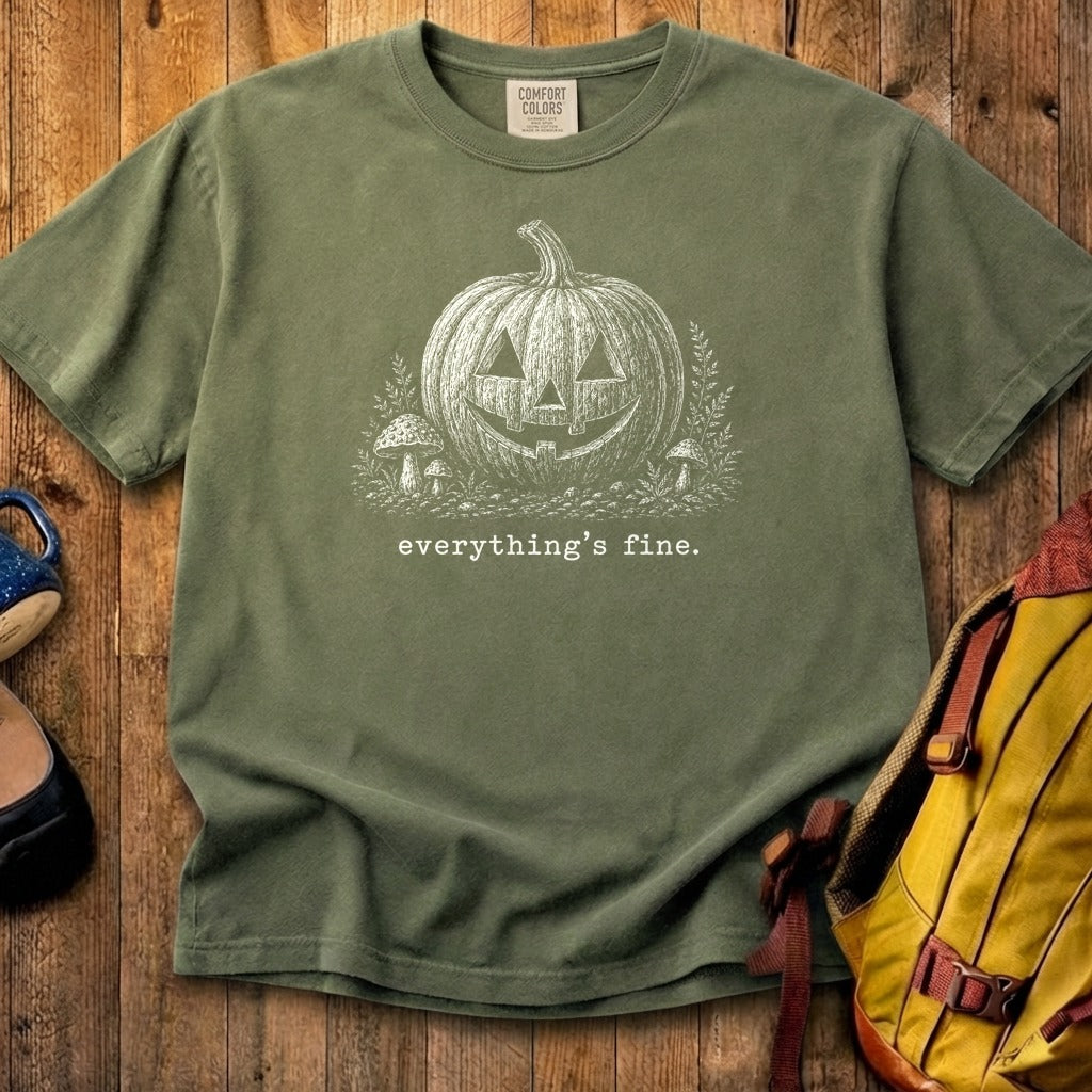 Halloween Pumpkin Everything is Fine Cotton T-Shirt