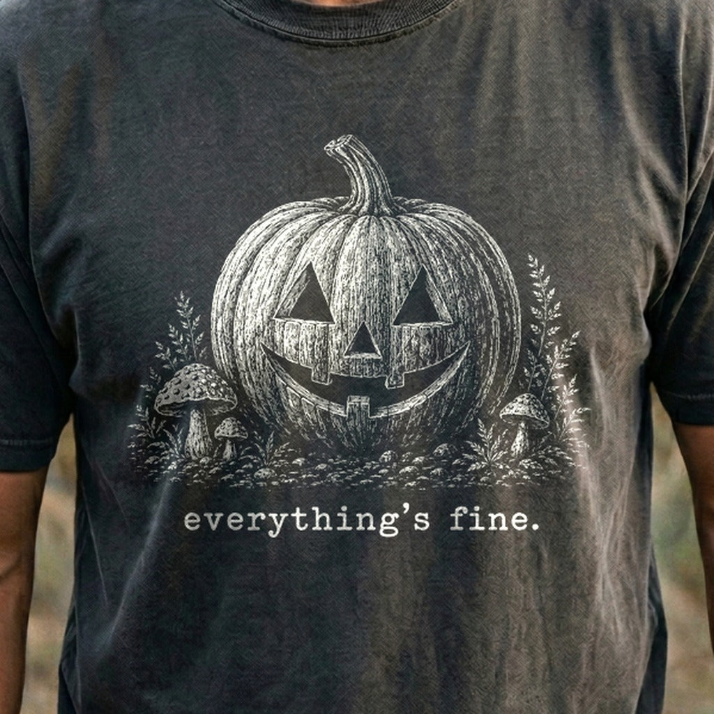 Halloween Pumpkin Everything is Fine Cotton T-Shirt