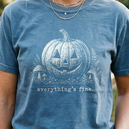 Halloween Pumpkin Everything is Fine Cotton T-Shirt