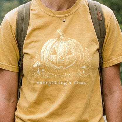 Halloween Pumpkin Everything is Fine Cotton T-Shirt