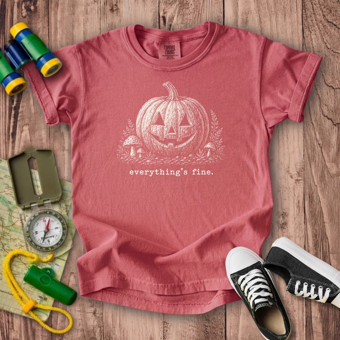 Halloween Pumpkin Everything is Fine Kids Cotton T-Shirt