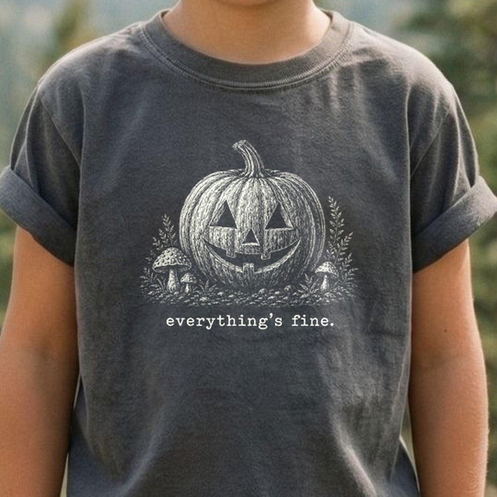 Halloween Pumpkin Everything is Fine Kids Cotton T-Shirt