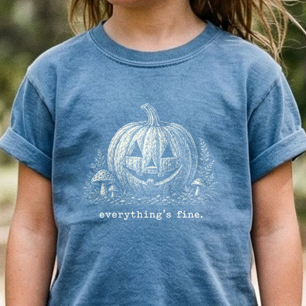Halloween Pumpkin Everything is Fine Kids Cotton T-Shirt
