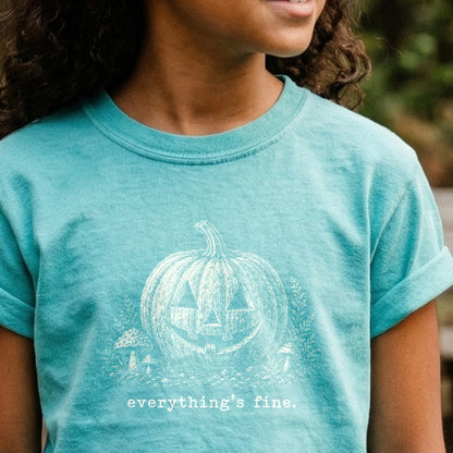 Halloween Pumpkin Everything is Fine Kids Cotton T-Shirt