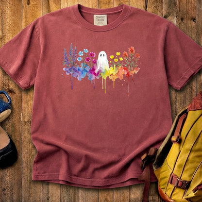 Halloween Ghost Watercolor Wildflowers Cotton T-Shirt