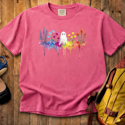 Halloween Ghost Watercolor Wildflowers Cotton T-Shirt