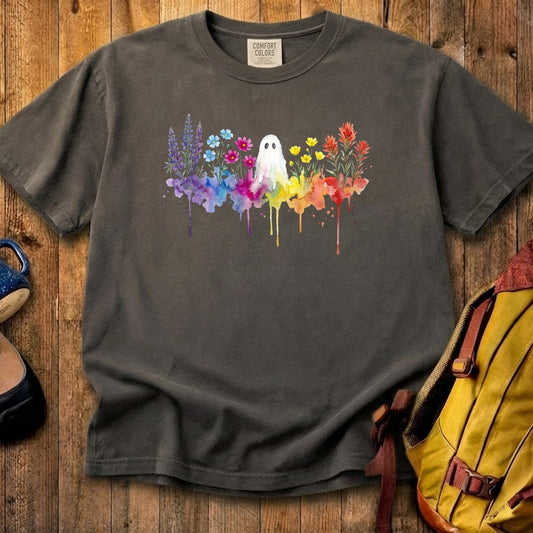 Halloween Ghost Watercolor Wildflowers Cotton T-Shirt