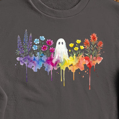 Halloween Ghost Watercolor Wildflowers Crewneck Sweatshirt