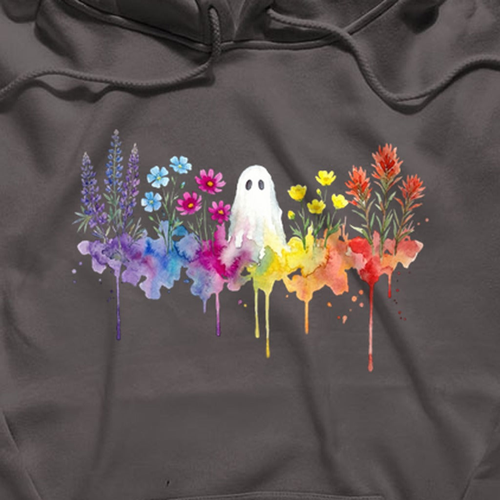 Halloween Ghost Watercolor Wildflowers Hoodie