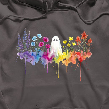 Halloween Ghost Watercolor Wildflowers Hoodie