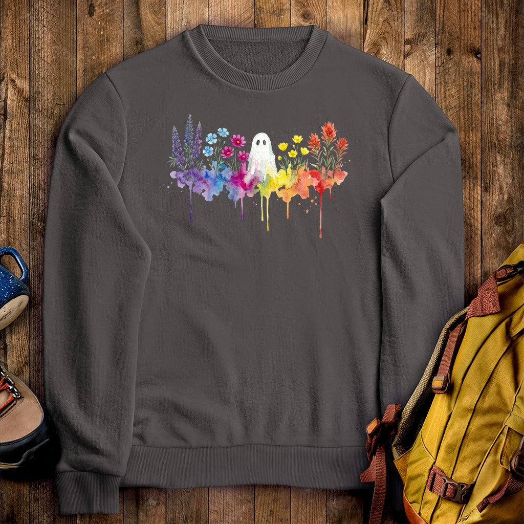 Halloween Ghost Watercolor Wildflowers Crewneck Sweatshirt