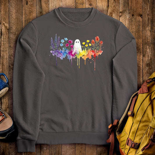 Halloween Ghost Watercolor Wildflowers Crewneck Sweatshirt