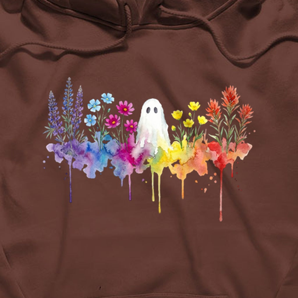 Halloween Ghost Watercolor Wildflowers Hoodie