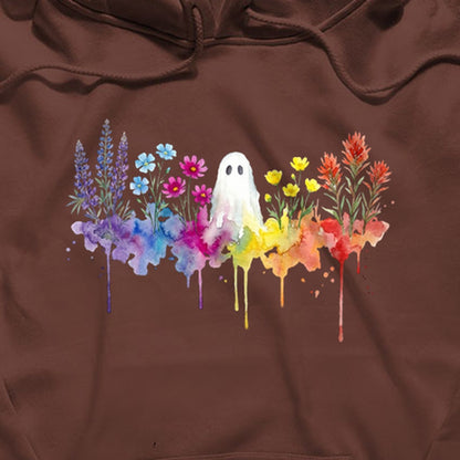 Halloween Ghost Watercolor Wildflowers Hoodie