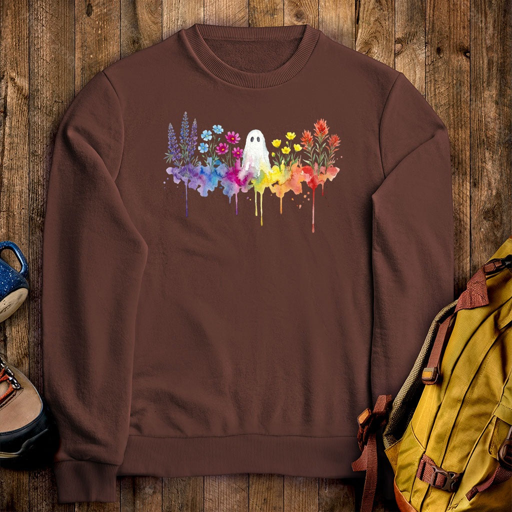 Halloween Ghost Watercolor Wildflowers Crewneck Sweatshirt