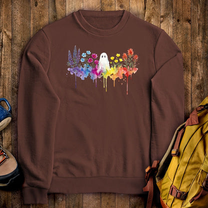 Halloween Ghost Watercolor Wildflowers Crewneck Sweatshirt
