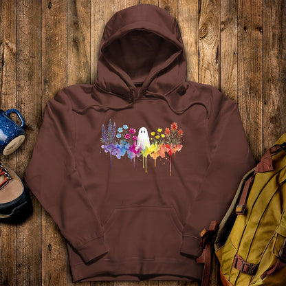 Halloween Ghost Watercolor Wildflowers Hoodie