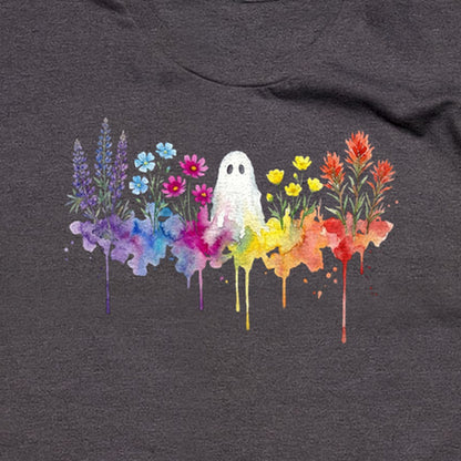 Halloween Ghost Watercolor Wildflowers T-Shirt
