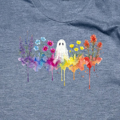 Halloween Ghost Watercolor Wildflowers T-Shirt