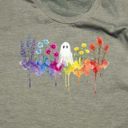 Halloween Ghost Watercolor Wildflowers T-Shirt