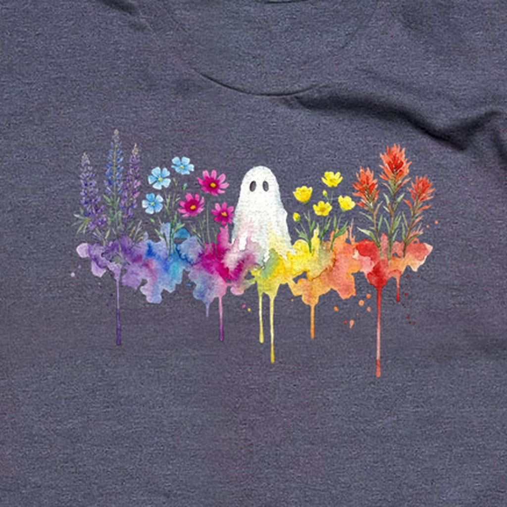 Halloween Ghost Watercolor Wildflowers T-Shirt