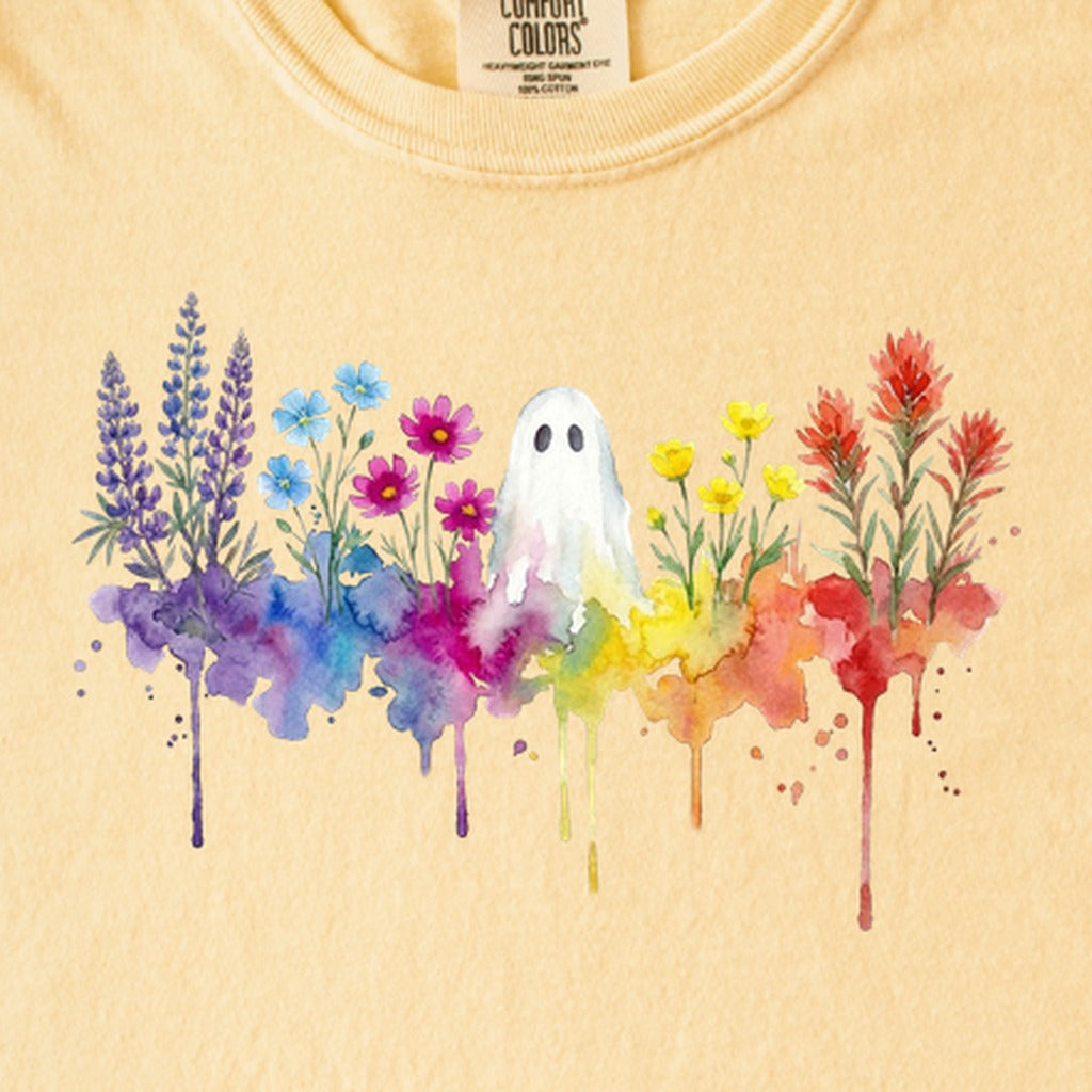 Halloween Ghost Watercolor Wildflowers Kids Cotton T-Shirt