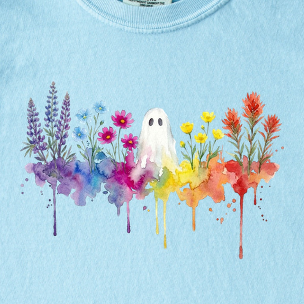 Halloween Ghost Watercolor Wildflowers Kids Cotton T-Shirt