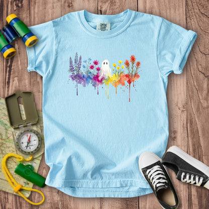 Halloween Ghost Watercolor Wildflowers Kids Cotton T-Shirt